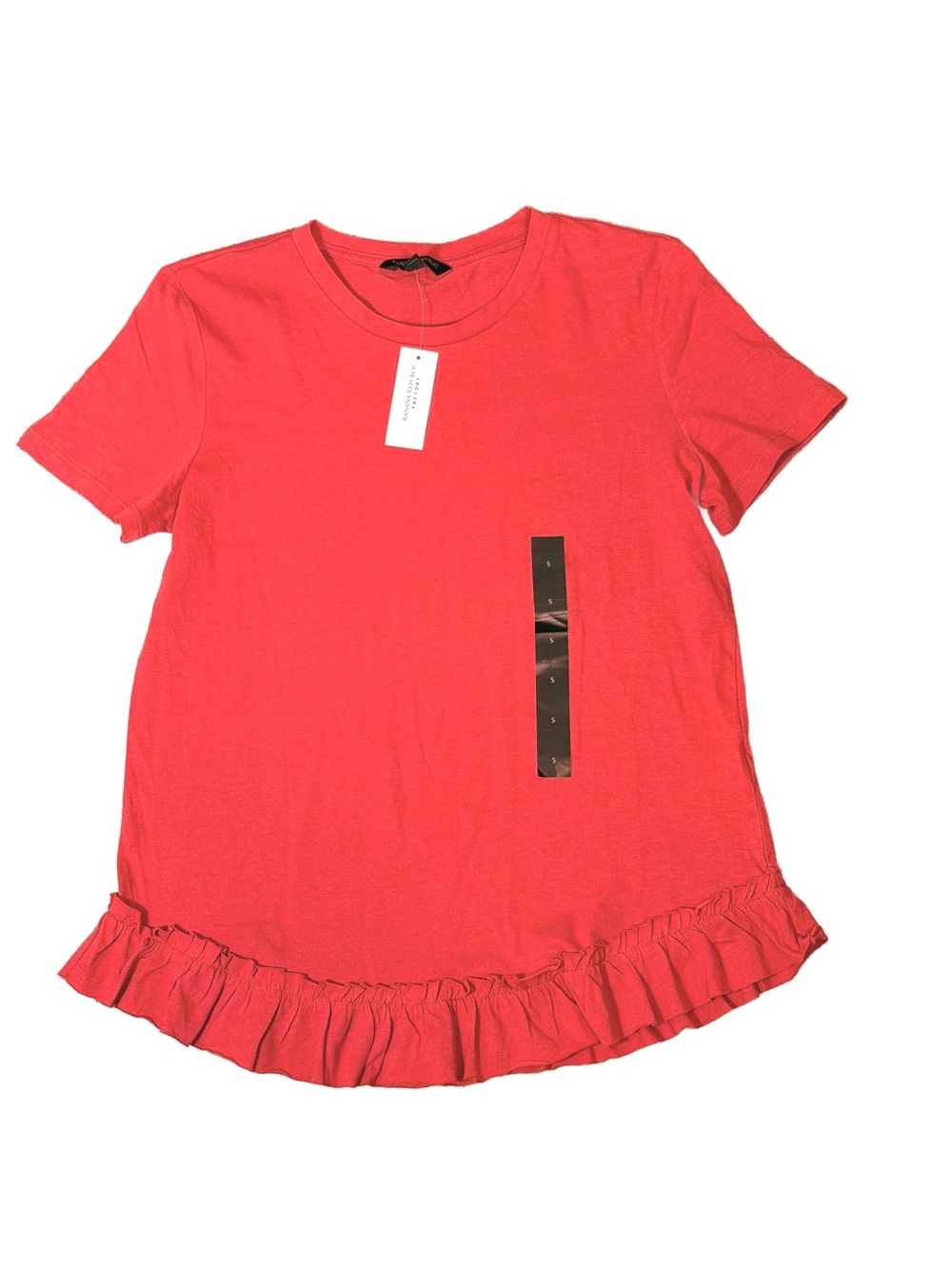 NWT Banana Republic Factory Ruffle Hem Tee in Preppy Red Sz Small